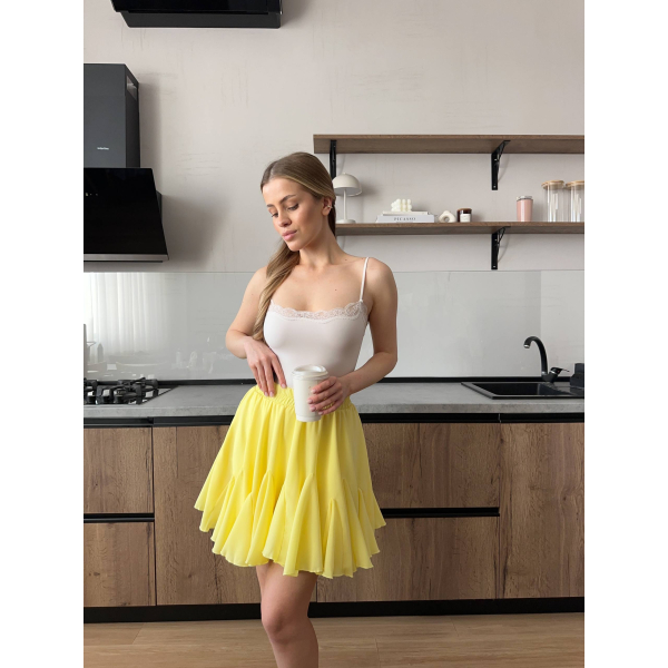 Жіноча спідниця з шортами креп шифон Baby doll, колір чорний 42-44