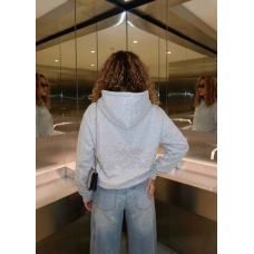 Жіноча худі oversize трьохнитка з стразами, колір меланж 42-48