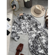 Жіночий костюм двійка укорочена сорочка та широкі штани з принтом, колір чорний 46-48