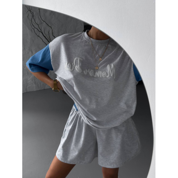 Жіноча костюм oversize кулір пеньє з джинсовими вставками, колір чорний 42-44