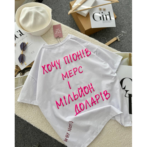 Жіноча футболка oversize кулір, колір білий 42-46