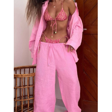 Жіночий костюм 2в1 льняний oversize, колір барбі 46-48