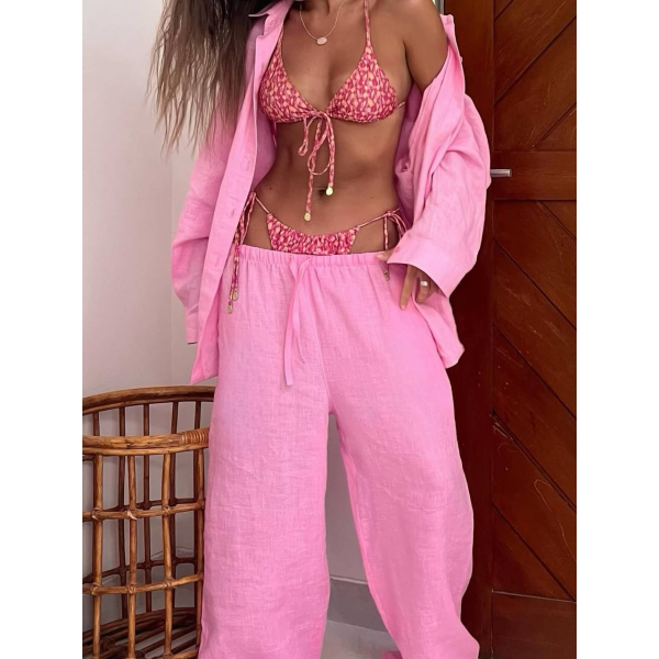 Жіночий костюм 2в1 льняний oversize, колір папайа 42-44