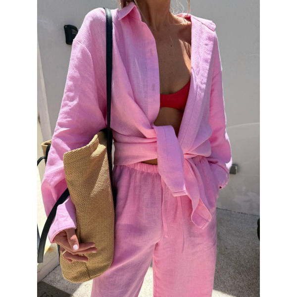 Жіночий костюм 2в1 льняний oversize, колір папайа 42-44