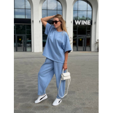 Жіночий костюм oversize лакоста дабл фейс, колір блакитний one size