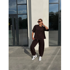 Жіночий костюм oversize лакоста дабл фейс, колір шоколад one size