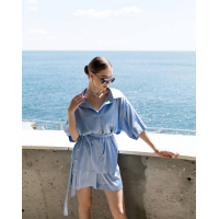 Жіночий костюм вільний шовковий з преміум шовку, колір блакитний one size