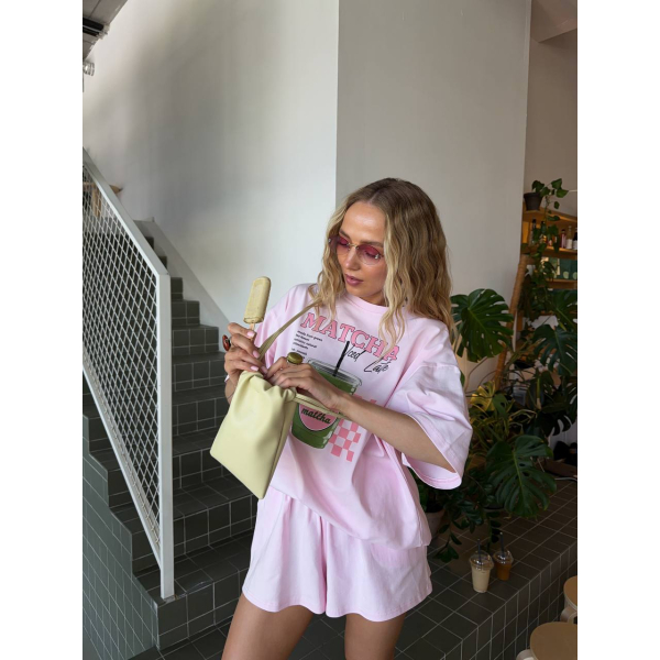 Жіночий костюм oversize з турецького куліру з принтом MATCHA, колір лимонний 46-48
