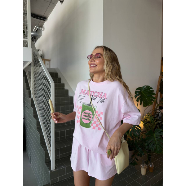 Жіночий костюм oversize з турецького куліру з принтом MATCHA, колір лимонний 46-48