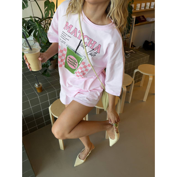 Жіночий костюм oversize з турецького куліру з принтом MATCHA, колір лимонний 46-48