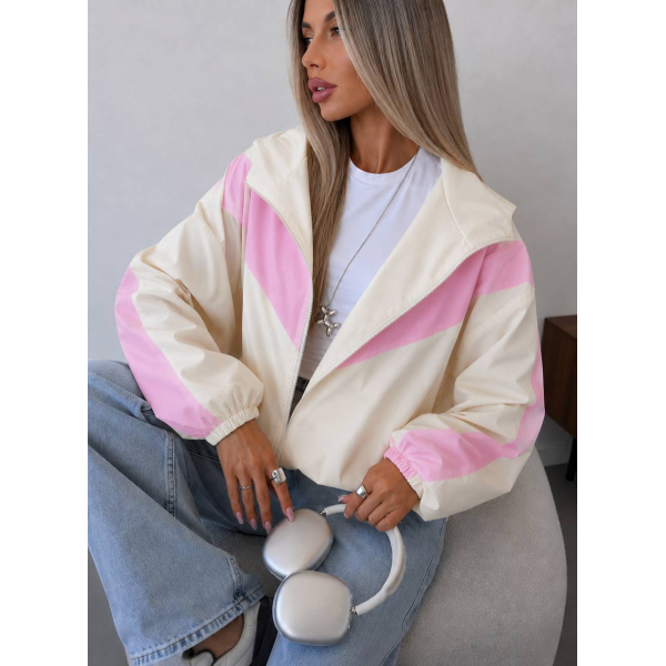 Жіноча вітрівка oversize плащівка з капюшоном, колір чорно-білий 42-48