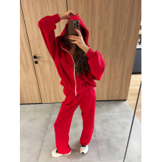 Женский костюм оверсайз трикотаж с капюшоном, цвет красный 44-46