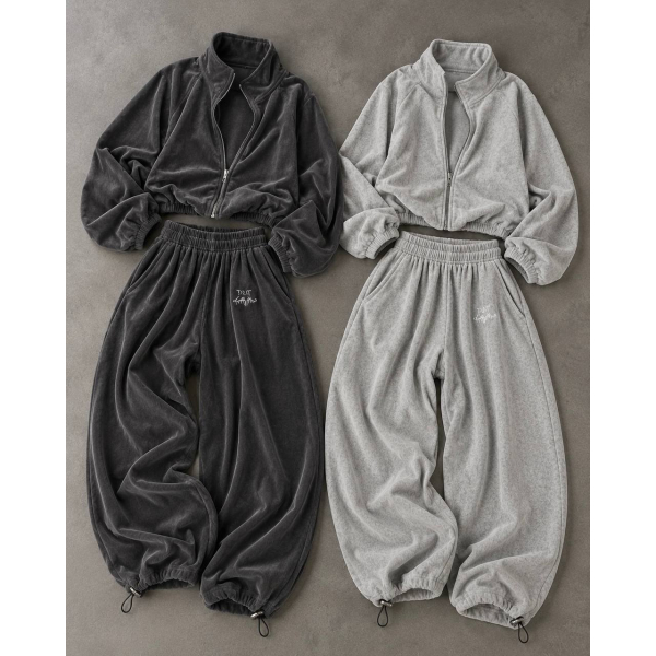 Женский костюм oversize велюр с вышивкой, цвет серый меланж 42-46