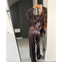 Женский костюм oversize велюр 3D-наклейка, цвет шоколад 42-46