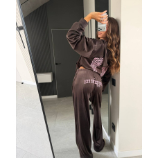 Жіночий костюм oversize велюр 3D-накатка, колір шоколад 42-46
