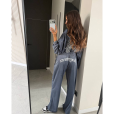 Женский костюм oversize велюр 3D-наклейка, цвет графит 42-46
