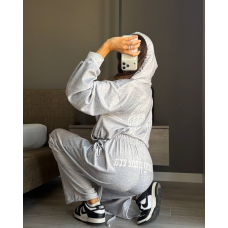 Жіночий костюм oversize велюр 3D-накатка, колір сірий меланж 42-46